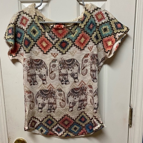 - GAZE USA ELEPHANT KNIT Top SHIRT Gray Pink SWEATER Small Animal Safari T… - Picture 1 of 7